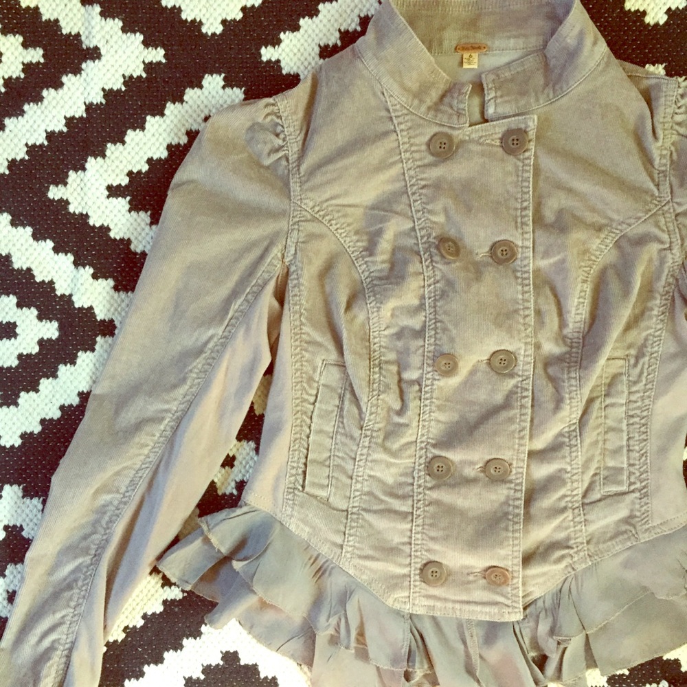 Free People corduroy jacket- ruffle military